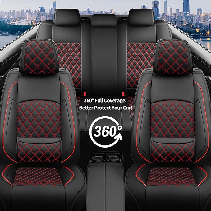 Fit RDX Car Seat Covers for Acura RDX 2010-2025 2026 - Premium Leather, Waterproof, All-Weather, Airbag Compatible, Anti-Slip, Breathable, Easy Install, Seat Protectors, Full Set, Redline