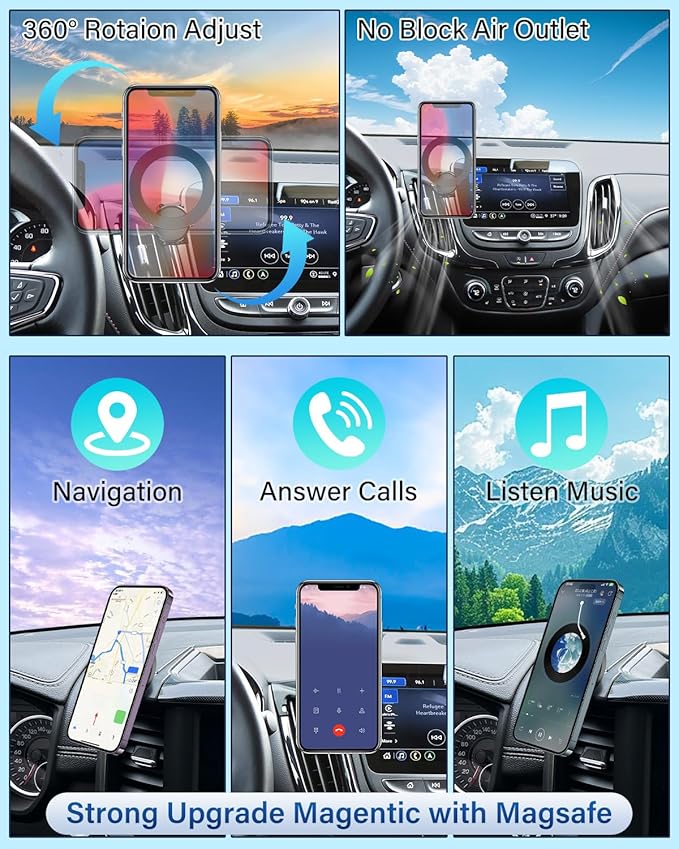 PZK Car Phone Mount for Toyota RAV4 2013-2015 2016 2017 2018 Accessories Custom Air Vent Compatible with Magsafe Phone Holder Hands Free 360° Rotation Cell Phone Automobile Cradles