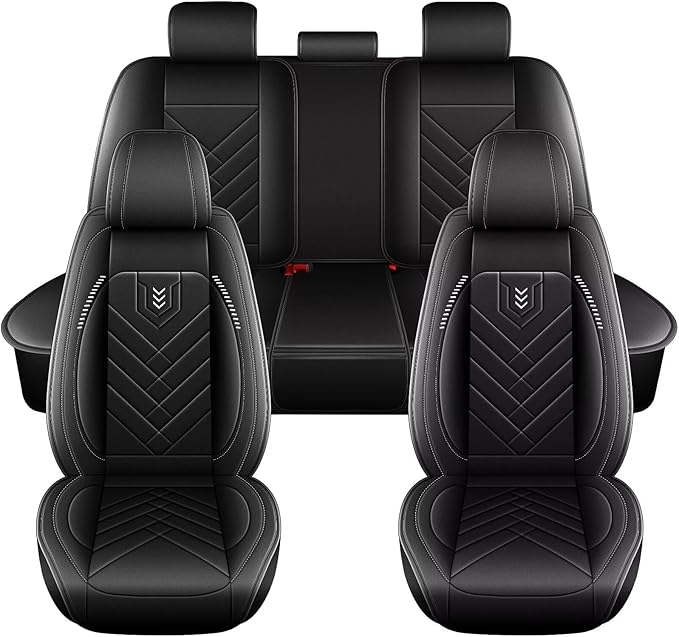AOMSAZTO Car Seat Covers Full Set Fit for Ford Focus 2009-2018 Faux Leather Waterproof Seat Covers Automotive Seat Cushion Protector(5 Seats, Black)