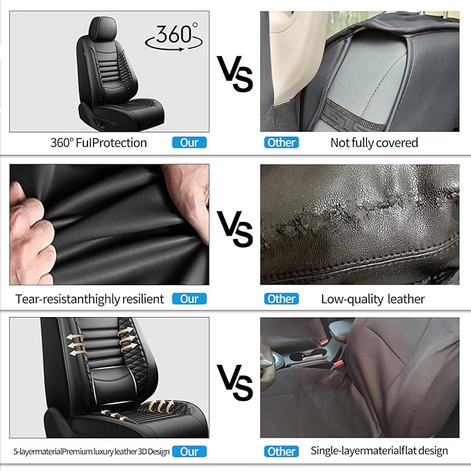 Fit Fj Cruiser Car Seat Covers for Toyota Fj Cruiser 2007-2013 2014 - Upgraded Premium Waterproof & Breathable Leather, Airbag Compatible, All-Weather Seat Cushion Protector (Full Set, Black)