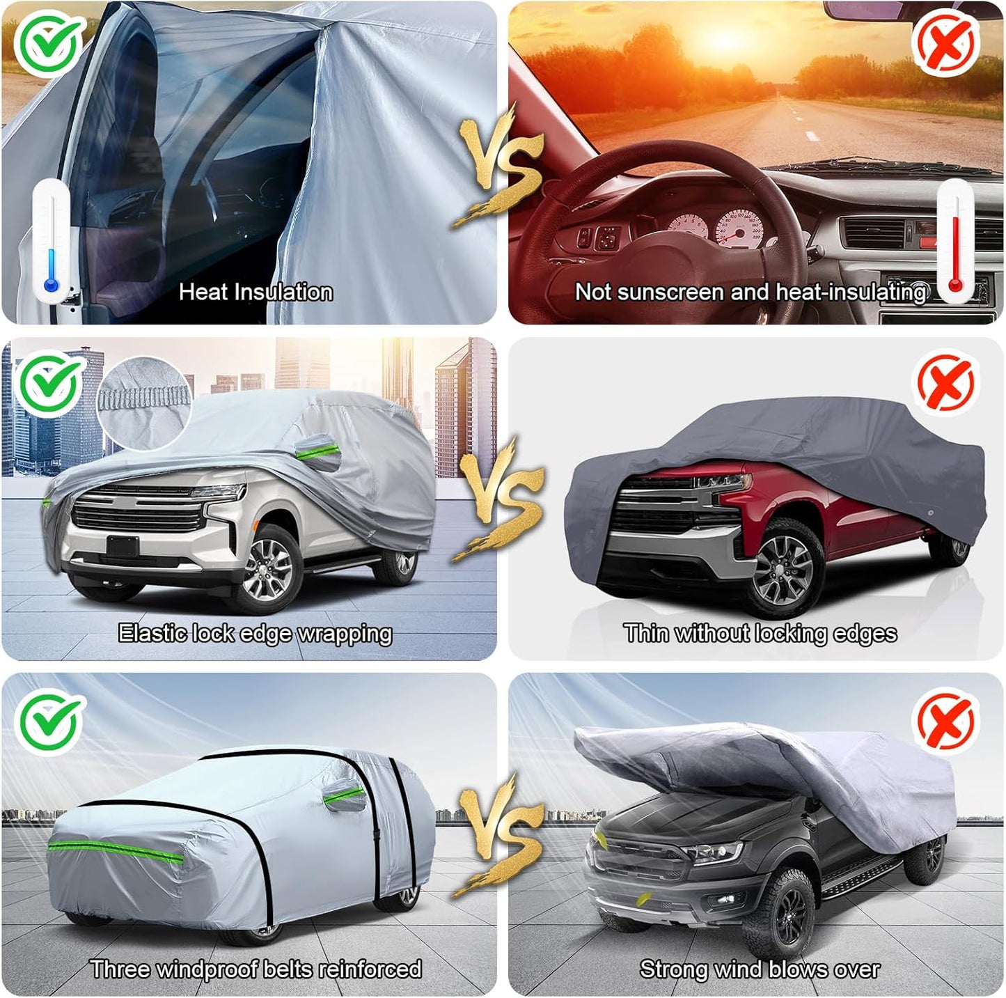 TUCAREST 6-Layers Premium Full Car Cover Hard Shell Zipper Design Waterproof All Weather Weatherproof UV Sun Protection Snow Dust Storm Resistant Outdoor with Straps (Fit for Sedan 165"- 181")