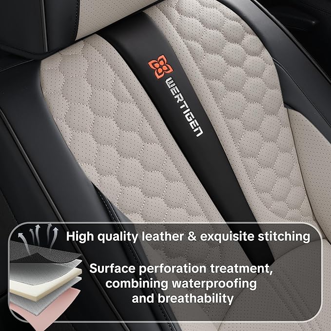 Black and Gray Car Seat Covers for Ford Bronco Sport 2021-2025 Car Seat Cover, Premium Leather, Full Set of 5 Seats, Waterproof, with Lumbar Support, Beautify Interior
