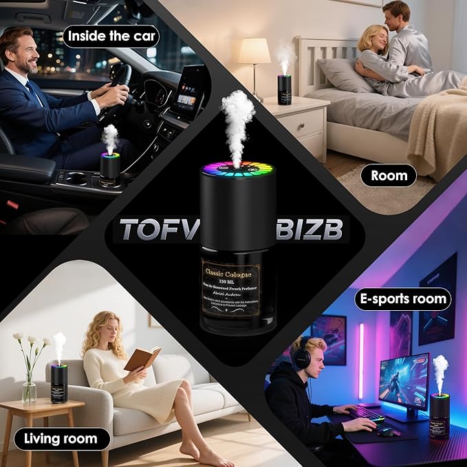 Car Air Freshener, Smart Car Air Freshener, Music-Synced RGB Ambient Lights with Auto On/Off, 150ml, Suitable for Cars, Homes, Offices, Bedrooms (Lavender)