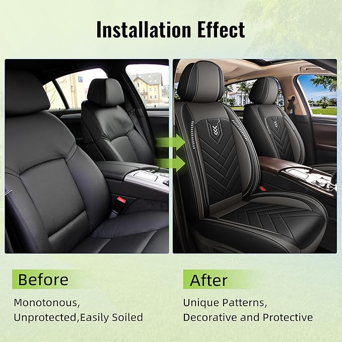 AOMSAZTO Car Seat Cover for Chevrolet Chevy Trax 2024 2025 2026 Front Set, Leather Car Seat Protector Waterproof, Non Slip Car Seat Cushion, Interior Seat Covers Automotive Accessories - Black&Grey