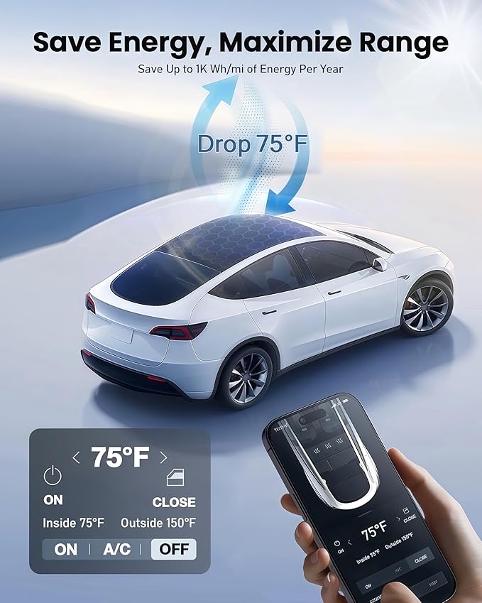 2026 Upgraded Tesla Model Y Juniper Sunshade Roof, UPF200+ Roof Sunshade with Storage Bag, No-Sag&No-Gaps Heat Insulation Foldable Roof Shade, Tesla Accessories for Juniper 2025-2026, Black