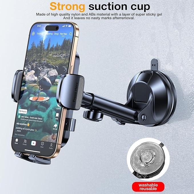 Romuto Phone Holders for Your Car Phone Holder MountใSuper SuctionใCell Phone Mount for Car Accessories for Women Men Windshield/Vent/Dash Truck Stand Desk Mount Clamp Holder for iPhone Samsung Camera