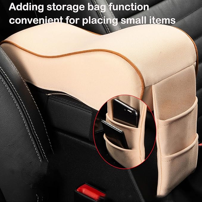 Auto Center Console Armrest Pillow, Memory Foam Car Armrest Cushion with Phone Holder Storage Bag Universal Fit for Most Car (Black)