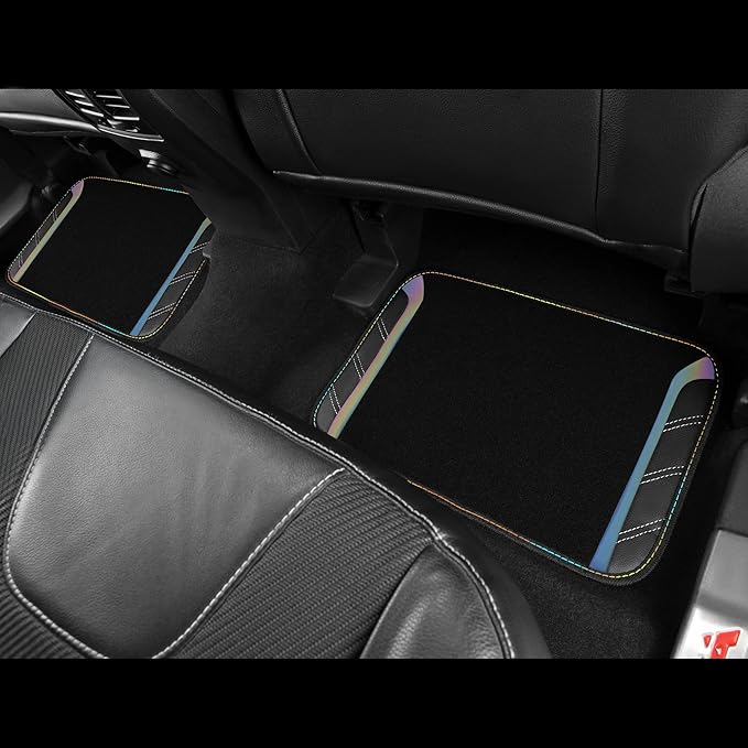 CAR PASS Leather Steering Wheel Cover and Waterproof Car Floor Mats,Microfiber Universal Car Combo Fit for 95% Sedan,SUV,Cars,14.5-15inch Sporty Anti-Slip Safety Comfortable Design(Black&Reflective)