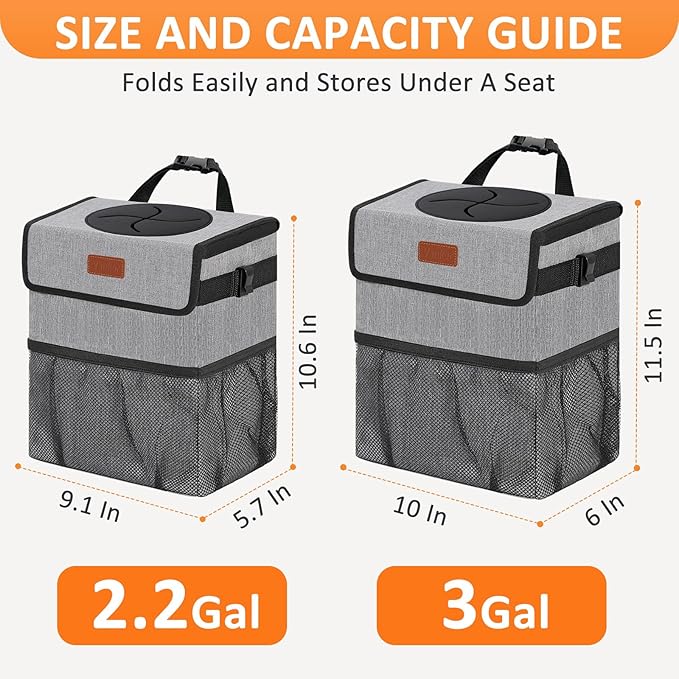 Vankor Car Trash Can Trash Bag Bin Hanging Waterproof Automotive Car Garbage Cans Leak Proof Vehicle Trash Can Grey
