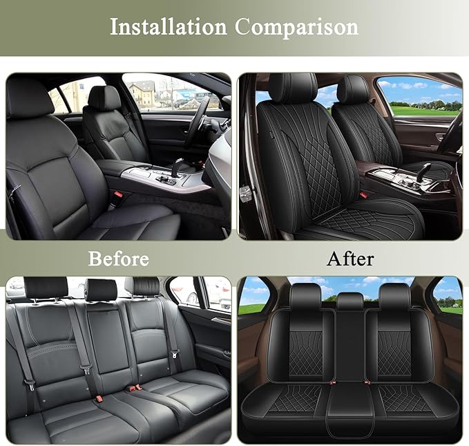 Fit Acura TL Car Seat Covers for TL 2004-2014: Waterproof & All Weather Seat Cushion Protector,Leather Full Car Set Airbag Compatible Breathable Perforated (Black, 5PCS Full Set)