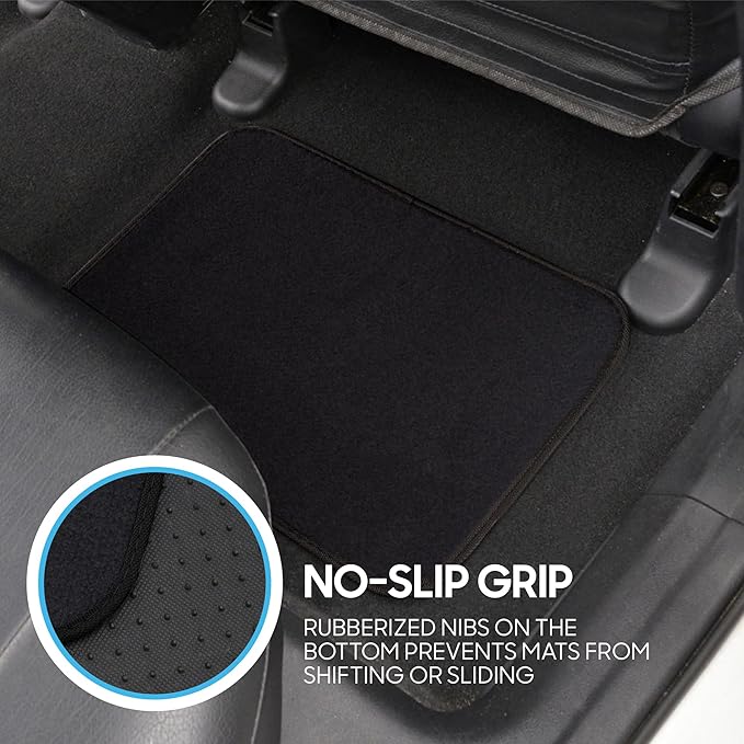 BDK Premium 4PC Set of Carpet Car Floor Mats with Vinyl Safety Heel Pad for Car, Truck, SUV, Coupe Sedan, Black (MT-100-BK)
