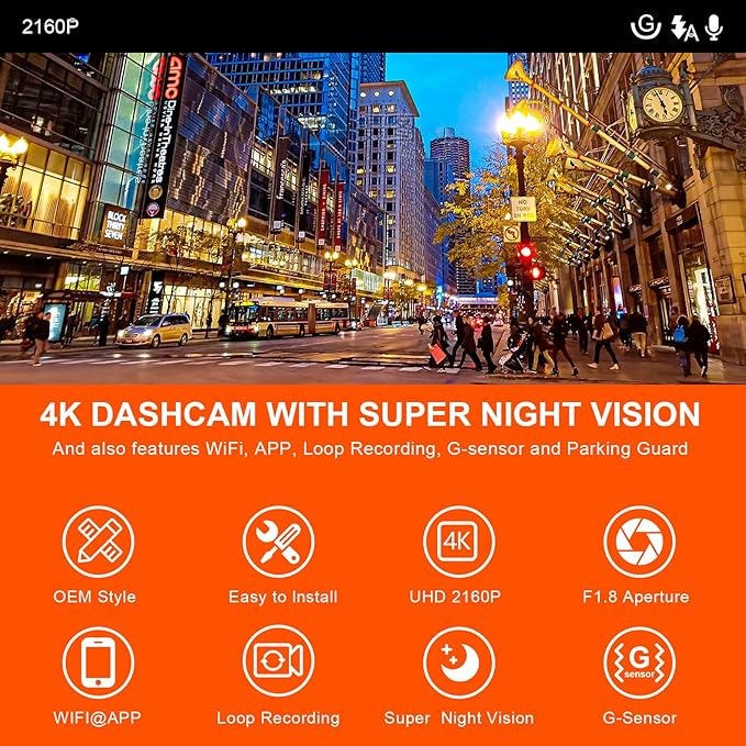 Mangoal 4K Dash Cam fit for GMC Acadia 2017-2023 (Model B), SE SEL Set AT4 Denali, Model A & Model B Have Same Models Years but Vehicle Sensor Cover are Different, Free App & WiFi, 64GB Card