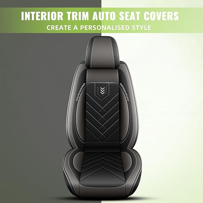 AOMSAZTO 2 Front Seat Covers Fit for VW/Volkswagen Taos 2022-2026: First Row 2PCS Faux Leather Waterproof Seat Covers Automotive Seat Cushion Protector(Black&Grey)