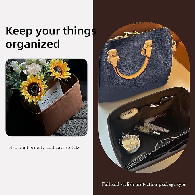 DGAZ Silk Purse Organizer Insert Fits LV Speedy 16/20/25/30/35/45 bags,Silky Smooth Bag Organizer,Luxury Handbag & Tote Shaper(Global Brown,SP20)