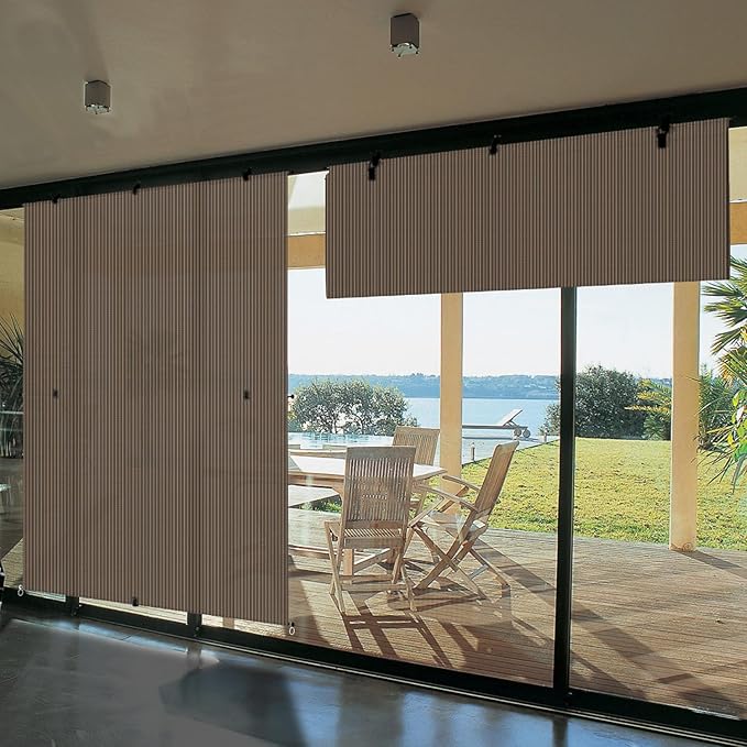 Bynbbur 5'W x 7.5'H Outdoor Patio Shades Foldable Roller Blinds, 220 GSM Sun Shade Roll Up Porch Screens Exterior Shade Cloth for Deck Pergola Backyard, Brown