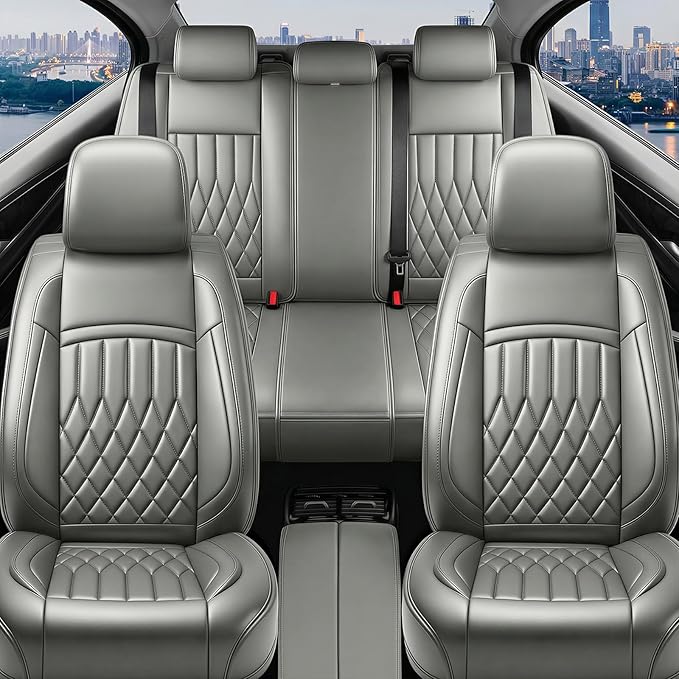 Fit for Sonata Car Seat Covers Compatible with Hyundai Sonata 2004-2026-Waterproof Breathable Leather Automotive Seat Cushions Protector, Airbag Compatible, Full Set 5 Seats(Gray)