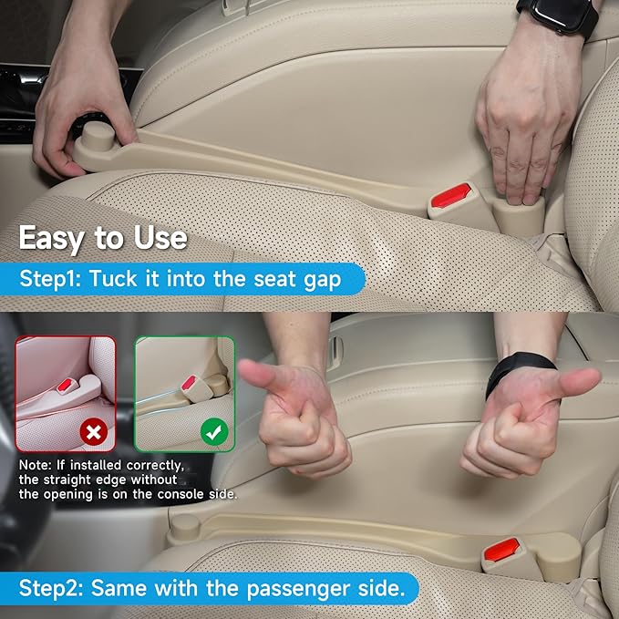Givifive Car Seat Gap Filler Set of 2, 3IN1 Seat Side Gap Filler Plug with Storage Slot & Hook Function, Soft Foam Universal Fit Car SUV Truck Fill Gap Between Seats Console Organizer(Narrow Beige)