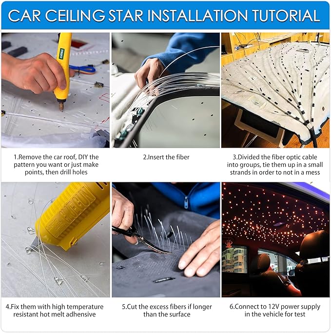 ATOKEE Starlight Headliner Kit Mixed 500pcs 9.8ft, 16W Sound Activated Fiber Optic Star Ceiling Lights Kit for Car Roof, Controlled by App/Remote