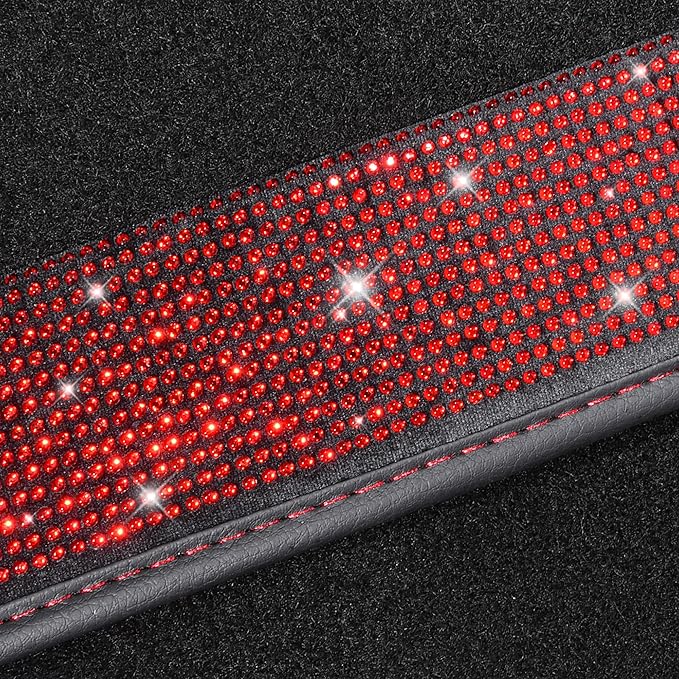 CAR PASS Bling Diamond Car Floor Mats, Shining Rhinestone Carpet Sparkly Glitter Crystal with Anti-Slip PVC Heel Pad Waterproof Universal Fit Automotive SUV,Sedan,Van,Cute Girl Women,4pcs Black Red