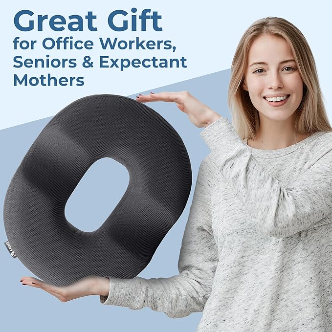 5 STARS UNITED Donut Pillow Hemorrhoid Tailbone Cushion โ Large Floor Cushion for Pain Relief โ Coccyx, Prostate, Sciatica, Pelvic Floor, Pressure Sores, Pregnancy, Postpartum Recovery, Dark Gray