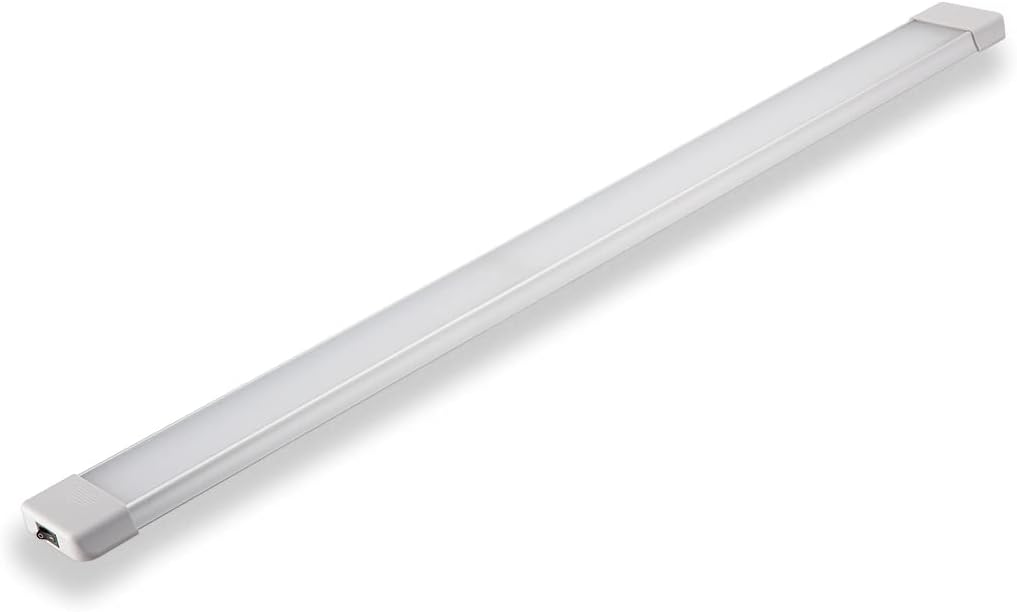 LED Interior Utility Light Fixture 30.3" x 2.6", High Lumen-Output Low Current Draw Energy Efficient, Frosted Lens 6000K Cool-White Even Diffused Beam, On/Off Rocker Switch 12V-24V DC, 1-Pack