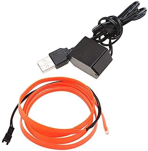 ABALDI USB Neon Light El Wire Glowing Electroluminescent Wire for Xmas Party Pub Indoor Outdoor Decoration with 5mm Sewing Edge 2M/6FT (Orange)