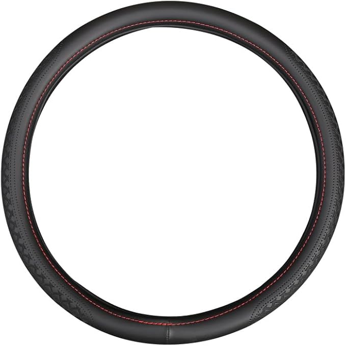 Wood Car Steering Wheel Cover Rubber Inner Ring All Car Universal Four Seasons Universal Thin Fiber Leather Anti-Slip 16 17 18 19inch for Truck (18inch, Black)