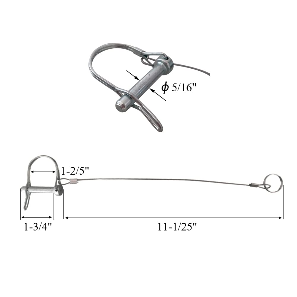 10Pcs Trailer Coupler Pin 5/16x 1-3/4（WxL） Prevents Loss Trailer Hitch Locking Pin with Plastic Coating Tether Steel Quick Release Ring for Shaft Trailer Tongue