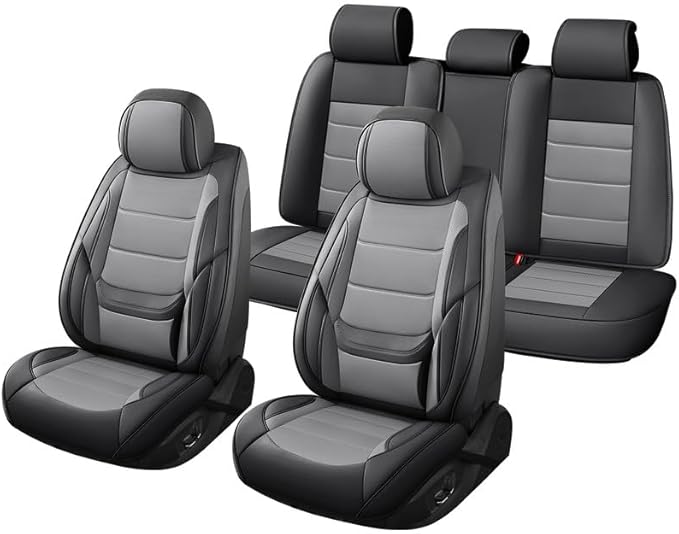 Car Seat Covers Custom Fit for Chevrolet/Chevy Sonic 2011-2020 , Premium Faux Leather Waterproof Car Seat Protectors with Lumbar Support, Breathable Anti-Slip Easy to install(Black&Gray,Full set)