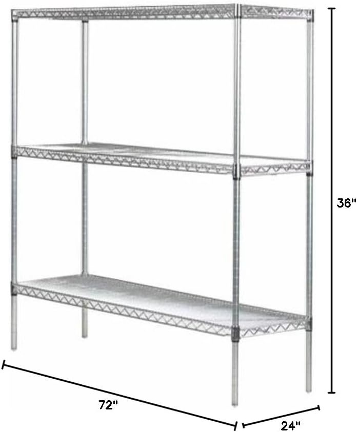 Omega 24" Deep x 72" Wide x 36" High 3 Tier Chrome Starter Shelving Unit