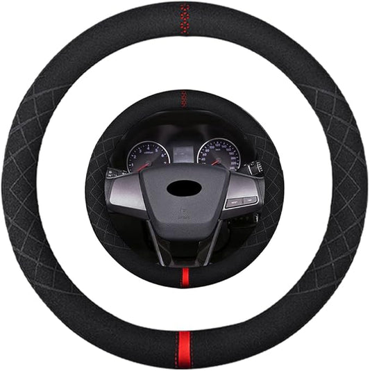 Suede Steering Wheel Cover,Compatible with Hyundai Elantra Tucson Sonata Accent Genesis Santa Veloster SuedeSport Non-Slip Wheel Cover Car Interior Accessories 15 inch for Man and Women