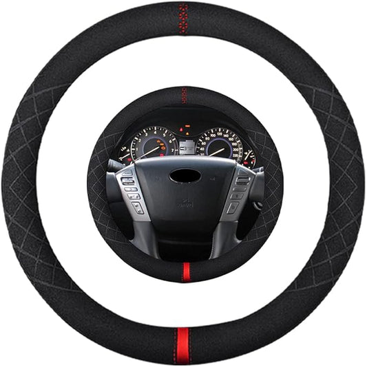 Suede Steering Wheel Cover,Compatible with Infiniti QX80 QX56 Suede Leather Sport Non-Slip Wheel Cover Car Interior Accessories 15.5 16 inch for Man and Women