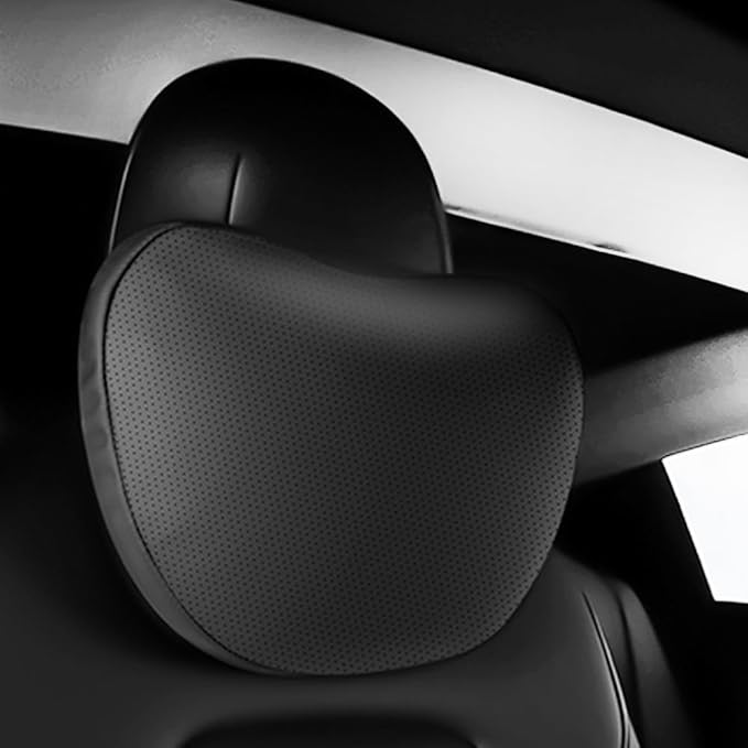 Seat Headrest Neck Pillow for Tesla Model 3 ModelY/S/X Uniquely Designed Neck Pillow Seat Headreck Cushion Nappa Leather Neck Support Car Accessories (H-Black-1pcs)