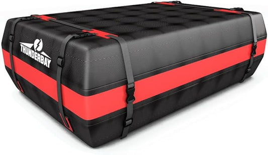 THUNDERBAY Car Roof Bag, Rooftop top Cargo Carrier Bag 15 Cubic feet Waterproof for All Cars with/Without Rack, Includes Storage Bag, Anti-Slip Mat, 6 Reinforced Straps, Luggage Lock