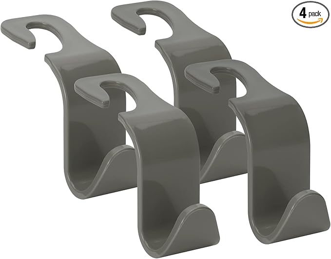 Soleebee 4 Pack Car Headrest Hooks - Universal Auto Hooks, Back Seat Hangers, Storage Organizer (Grey)