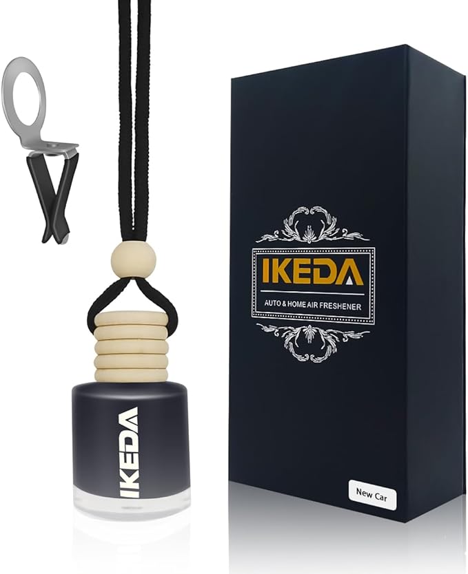 Ikeda Car Air Freshener: Hanging Car Smell Air Freshener | 10ml Hanging Car Perfume | Long Lasting Fragrance | Strong Scents Diffuser for Auto Home (New Car|Circular)