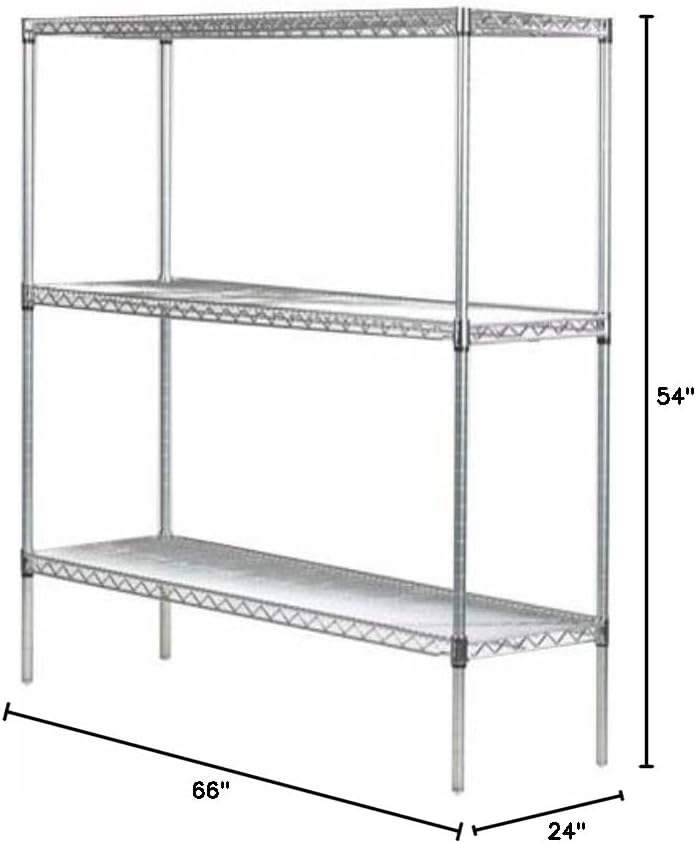 Omega 24" Deep x 66" Wide x 54" High 3 Tier Chrome Starter Shelving Unit