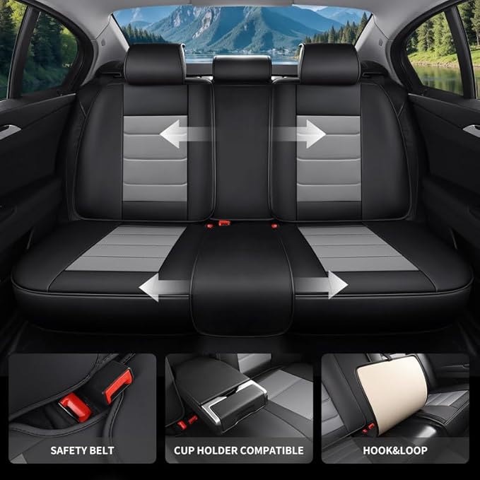 Car Seat Covers Full Set Custom Fit for Ford Bronco 4-Door/Bronco Sport 2021-2025 - Premium Leather with Lumbar Support, Breathable, Anti-Slip & Excellent Seating Experience (Black&Gray, Full Set)