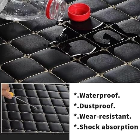 Custom Floor Mats for Cars，Luxury Full Coverage All Weather Car Floor Mats，Leather Car Mat Set ， Floor Mats for 99% of Cars, Trucks & SUVs (Black Double Stitched Edge Green Stripe)