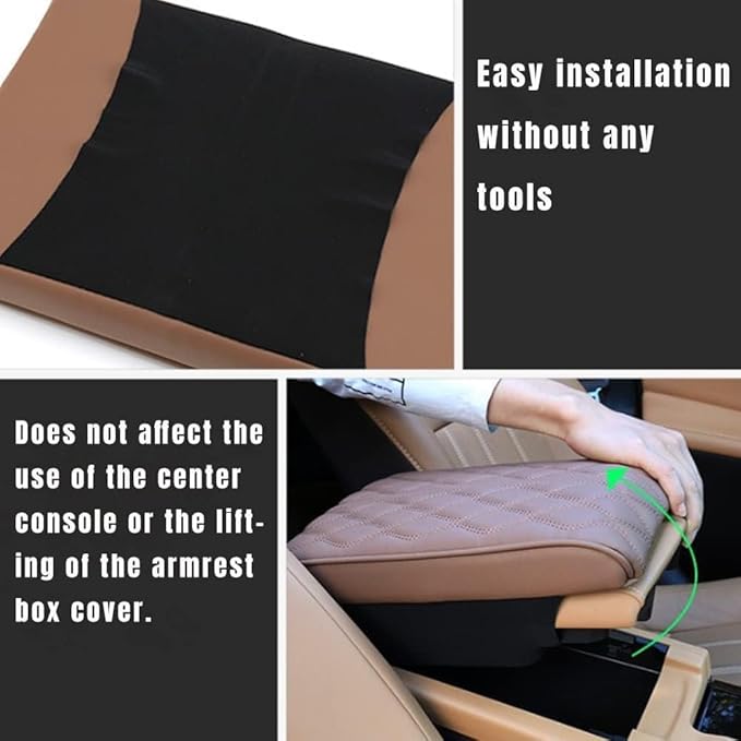 Leather Car Armrest Box Pad, 2025 Upgrade Universal Auto Arm Rest Cushion Memory Cotton Armrest Box Pad, Car Center Console Cover for Most Vehicle, Car Accessories (#2)