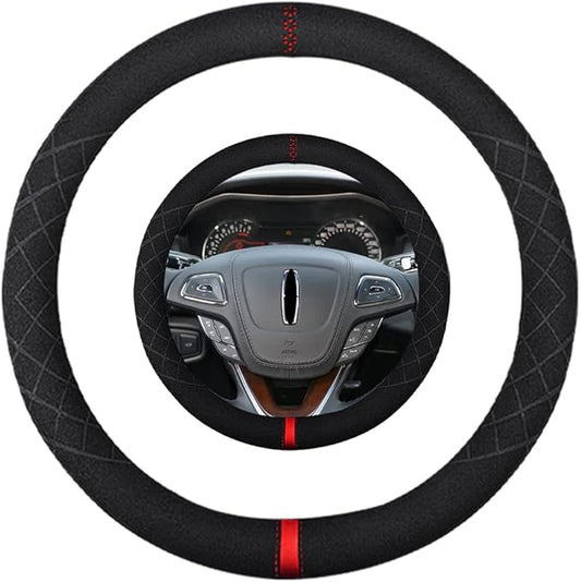 Suede Steering Wheel Cover,Compatible with Lincoln Navigator Mark LT SuedeLeather Sport Non-Slip Wheel Cover Car Interior Accessories 15.5 16 inch for Man and Women