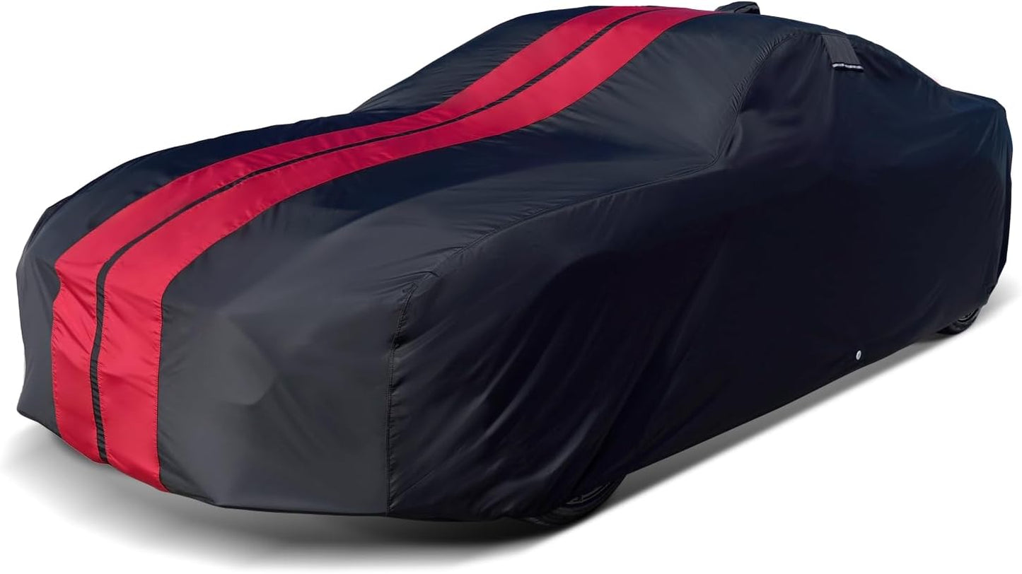 iCarCover Custom Car Cover for 1958-1967 Chevy Corvette C1, C2 Waterproof All Weather Rain Snow UV Sun Protector Full Exterior Indoor Outdoor Car Cover (Stripe - Black/Red)