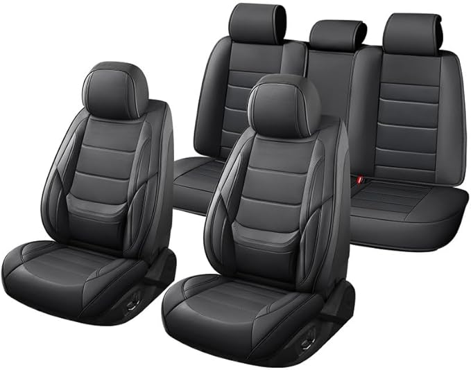 Car Seat Covers Full Set Custom Fit for Ford Ranger 1999-2025 2026 - Luxury Leather with Lumbar Support, Breathable, Waterproof, Anti-Slip, Durable, Easy to Install (Black, Full Set)