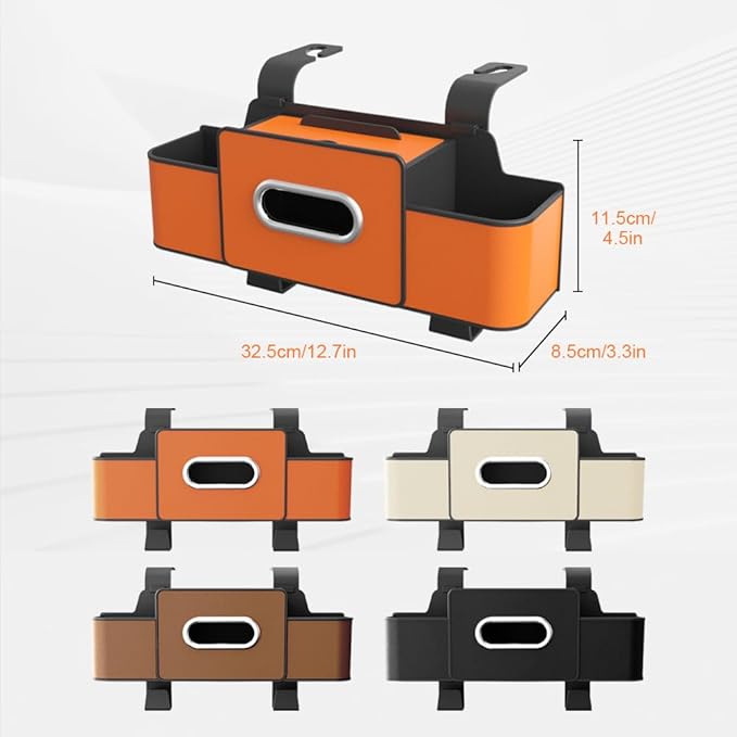 3-in-1 Car Backseat Organizer with Cup Holder, Tissue Box, Trash Bin & Hooks,Multifunctional Back Seat Car Organizer for Hold Phones,Snacks,Drinks,and Handbags (Orange)