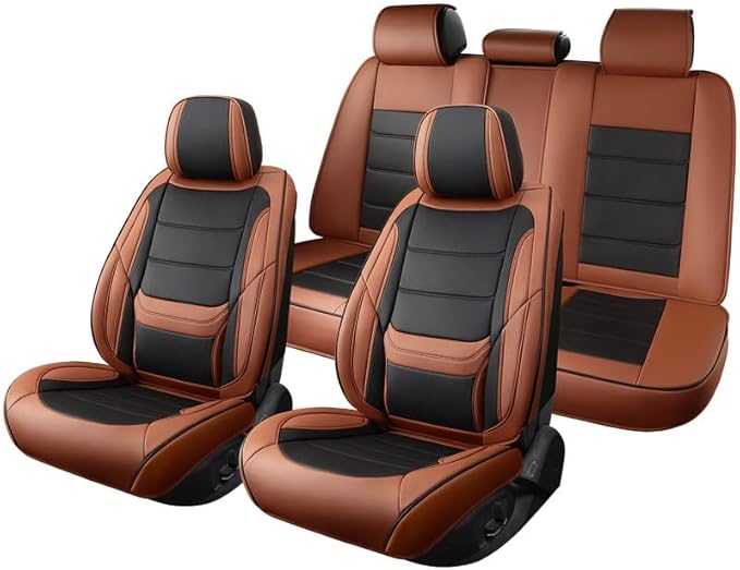 Car Seat Covers Full Set fit for Chevrolet/Chevy HHR 2006-2011 , Premium Faux Leather Waterproof Car Seat Protectors with Lumbar Support, Breathable Anti-Slip Auto Seat Covers(Black&Brown,Full set)