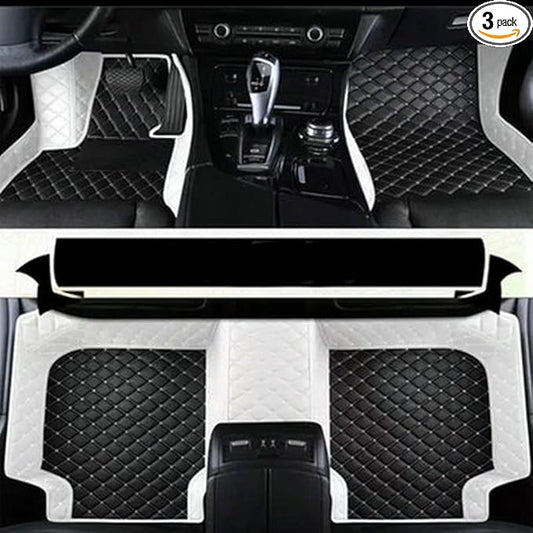Custom Fit Car Floor Mats - Full Coverage Automotive Leather Floor Liners for Most Vehicles by MingyunSM (Black & White)