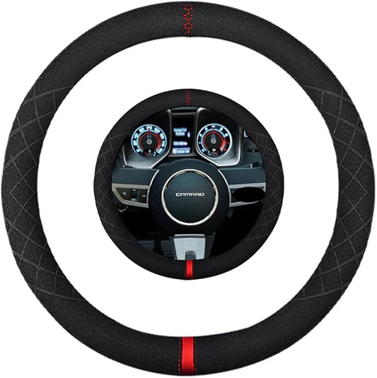 Suede Steering Wheel Cover,Compatible with Chevrolet Chevy Corvette Camaro Spark Suede Leather Sport Non-Slip Wheel Cover Car Interior Accessories 14-14 1/4 inch for Man and Women