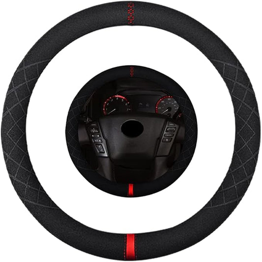 Suede Steering Wheel Cover,Compatible with Nissan Armada Titan XD Suede Leather Sport Non-Slip Wheel Cover Car Interior Accessories 15.5 16 inch for Man and Women