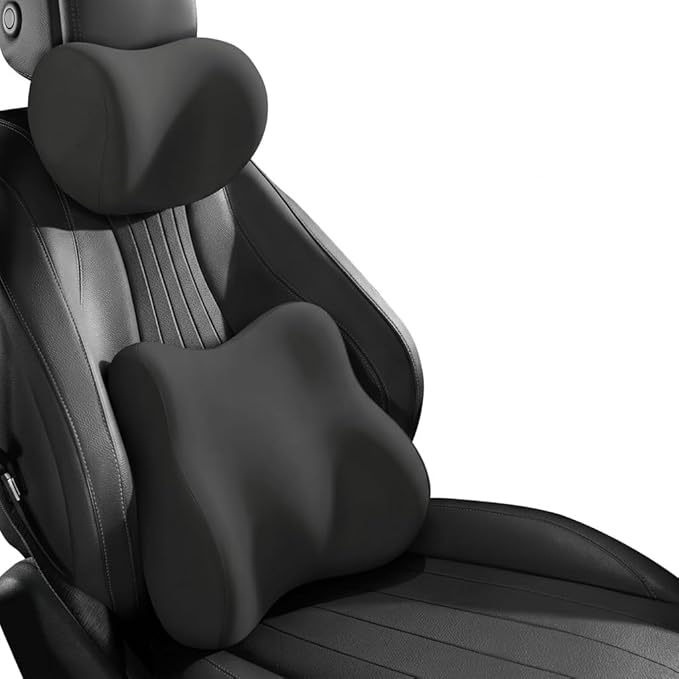 Car Headrest Pillow & Lumbar for Alfa Romeo Stelvio 2017-2021, Car Seat Neck Pillow Back Support, Breathable All-Season Automotive Seat Cushions, 2PCS,A Black