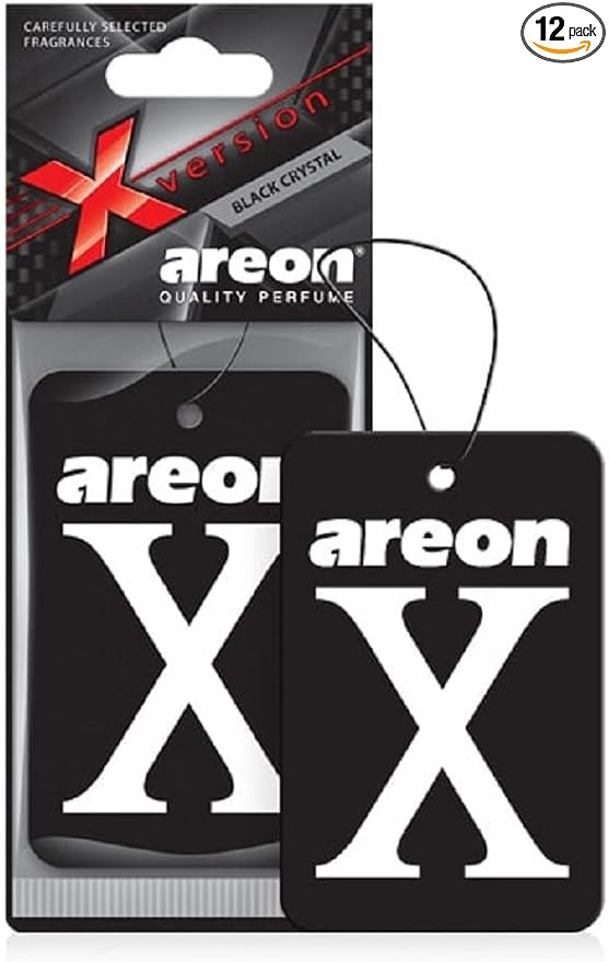 AREON X XV02 Hanging Best Car Air Freshener Black Crystal Scent, Paper Hanging Ornaments, Long Lasting Scent for Car or Home 12 Pack